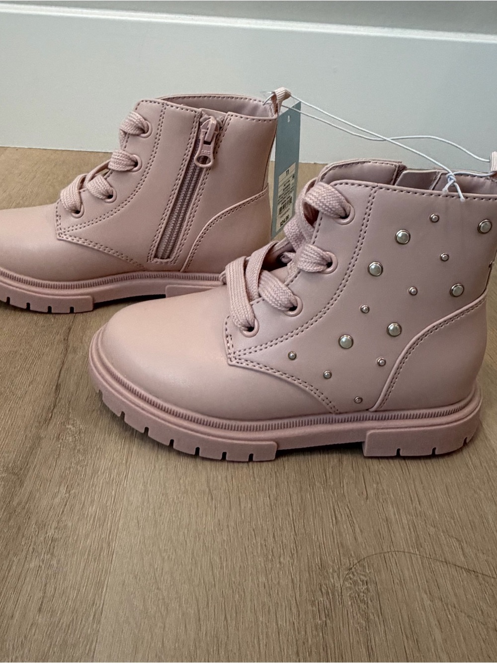 Cat & Jack Amaya Lace-Up Combat Boots, Blush, 11T - Picture 4 of 7
